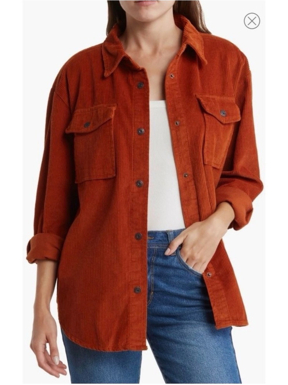 Kendie Jeans | Corduroy Shacket Jacket in Brown